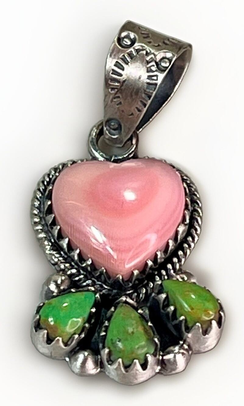 Golden Hills Turquoise Pink Conch Heart Cluster SW Sterling Silver Pendant